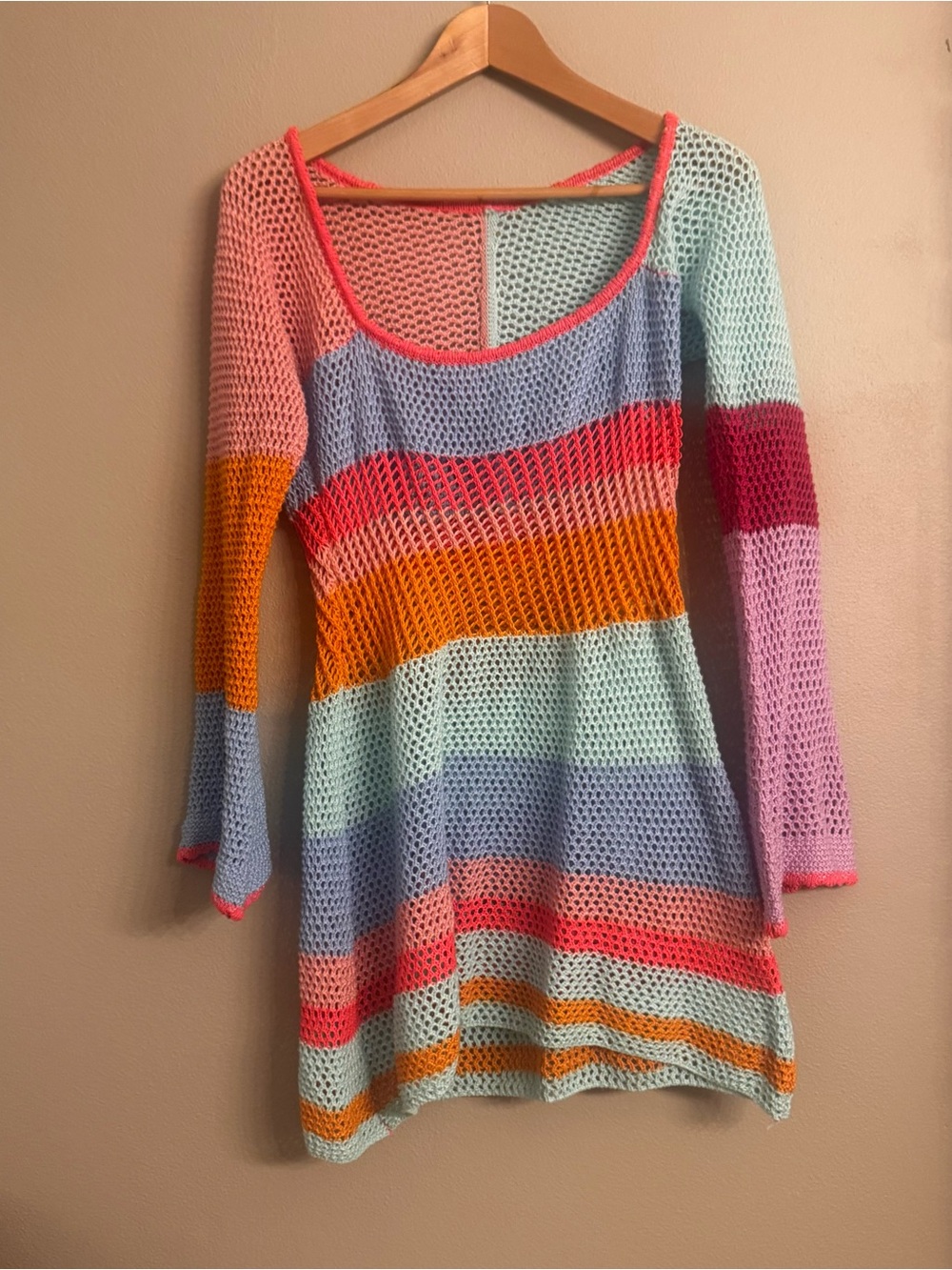 Colorblock Crochet Mini Dress - Multicolor - Picture 2 of 4